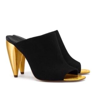 Tory Burch Black and Gold Mules
